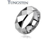Faceted tungsten carbine ring with drop down edges Ring Size 14