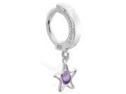 Silver Tummytoys Belly Sleeper Ring with dangling Amethyst jeweled star 14 ga