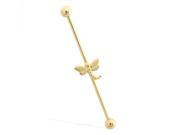 14K Yellow Gold Nickel free Industrial Straight Barbell with Dragonfly charm 16ga length 1 1 8 29mm