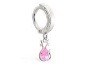 Sterling Silver Tummytoys Belly Sleeper Ring with small dangling Pink Tourmaline jeweled cat charm 14 ga