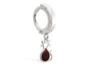 Sterling Silver Tummytoys Belly Sleeper Ring with small dangling Garnet jeweled cat charm 14 ga
