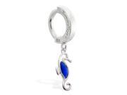 Sterling Silver Tummytoys Belly Sleeper Ring with dangling Sapphire jeweled seahorse 14 ga