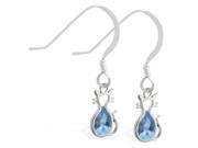 Sterling Silver Earrings with small dangling Blue Zircon jeweled cat charm
