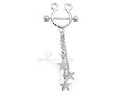 Pair of horseshoe nipple rings with dangling chains and stars 14 ga