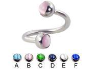 Spiral barbell with cat eye balls 12 ga Diameter 3 8 10mm Ball size 3 16 5mm Color pink B