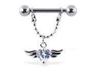 Nipple ring with dangling heart with wings 12 ga or 14 ga Gauge 12