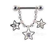 Nipple ring dangling jeweled chain and stars 12 ga or 14 ga Gauge 12