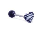 Straight barbell with acrylic ball and tiger print heart top 14 ga Color black