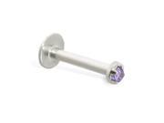 14K solid white gold internally threaded labret with amethyst 1mm CZ