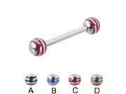 Straight barbell with epoxy striped balls 14 ga Length 3 4 19mm Ball size 3 16 5mm Color red C
