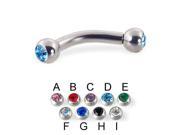 Double jeweled curved barbell 10 ga Length 5 16 8mm Ball size 1 4 6mm Color blue G
