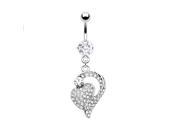 Belly ring with Multi Gem Paved Heart to Heart Dangle