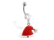 Christmas belly ring with dangling santa hat