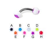 Flower ball and half ball titanium curved barbell 14 ga Length 1 2 13mm Ball size 1 4 6mm Color clear