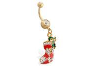 Gold plated Christmas belly button ring with dangling stocking