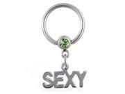 Captive bead ring with dangling SEXY 14 ga Color light green