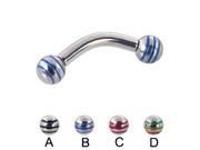 Curved barbell with epoxy striped balls 10 ga Length 9 16 14mm Ball size 1 4 6mm Color black A