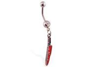 Navel ring with dangling bloody knife
