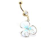 14K gold plated navel ring with 3 petal flower with tiny flowers