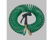 Orbit Green 50 Coiled Garden Hose with 6 Pattern Spray Nozzle Coil Hoses 27872