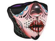 Zan Headgear Neoprene Half Mask Sugar Skull Reversible to Purple