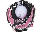 Rawlings Youth Players 9 T Ball Glove with Ball Left Handed Thrower Black Pink