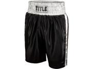 Title Boxing Classic Edge Satin Performance Boxing Trunks XL Black Silver