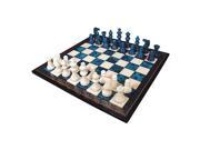 Worldwise Imports Blue and White Alabaster Chess Set with Inlaid Wood Frame