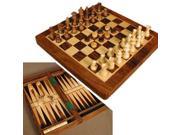 Worldwise Sheesham Wood Folding 3 in 1 Combo Chess Checkers Backgammon