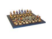 Resin Chessboard Set by Royal Chess Civil War with Generals as Queens in Blue Grey Veneer Wood