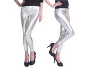 Footless Liquid Wet Look Shiny Metallic Stretch Leggings Silver Extra Large