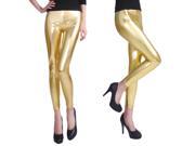 Footless Liquid Wet Look Shiny Metallic Stretch Leggings Gold Extra Large
