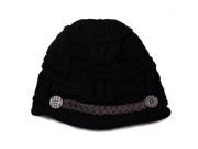 Womens Warm Winter Braided Crochet Baggy Beanie Cap Black