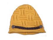 Womens Warm Winter Braided Crochet Baggy Beanie Cap Yellow