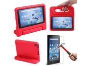 HDE Kindle Fire 7 2015 Kids Shock Proof Case Tempered Glass Screen Protector Red