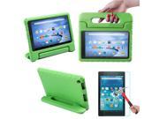 HDE Kindle Fire HD 8 2015 Kids Shock Proof Case Tempered Glass Screen Protector Green