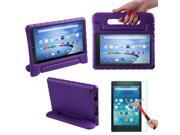 HDE Kindle Fire HD 8 2015 Kids Shock Proof Case Tempered Glass Screen Protector Purple