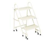 Steel Folding Ladder w Retracting Casters 3 Step Beige