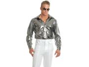 Mens XS Teen 34 36 Metallic Silver Disco Costume Shirt