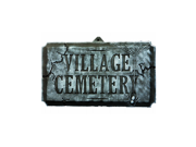 Large Faux Stone Village Cemetery Halloween Decoration Sign With Skulls