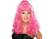 Adult Womens Hot Pink Long Curly Costume Wig