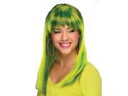 Adult Womens Costume Long Neon Glamorous Yellow Black Straight Bangs Wig