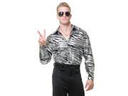 Mens Adults 70s Metallic Silver Zebra Print Disco Shirt Medium 40 42