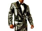 Men s Shiny Silver Rich Man Tux Tuxedo Holographic Jacket Costume Large 42 44