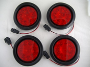 4 Red 10 LED 4 Round Truck Trailer Brake Stop Turn Tail Lights