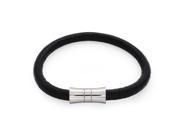 Bling Jewelry Black Leather Mens Bracelet Magnetic Steel Grooved Clasp