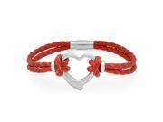 Bling Jewelry Stainless Steel Heart Red Leather Bracelet Braided Cord 8in
