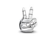 Bling Jewelry 925 Sterling Silver Hand Peace Sign Bead Pandora Compatible Charm