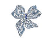 Bling Jewelry Christmas Gifts Blue Crystal Bow Ribbon Pin Rhodium Plated