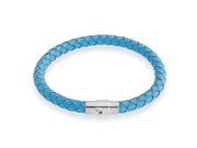 Bling Jewelry Stainless Steel Light Blue Braided Leather Cord Bracelet 8 Inch